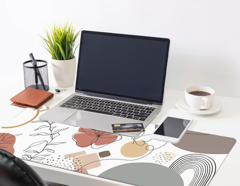 Mats on Top of Desks, Large Desk Mat, Cute Mousepad, Boho Mouse Pad, Abstract Mid Century Modern Tropical, Neutral Office Supplies, 31.5x11.8'' XL...