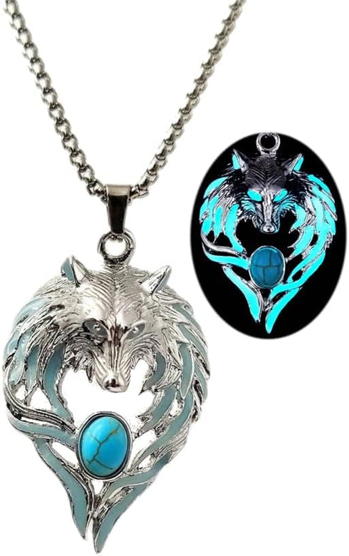 Wolf Necklace for Women Men Luminous Wolf Head Pendant Necklace Viking Wolf Stuff Gift Halloween Glow in the Dark Jewelry...