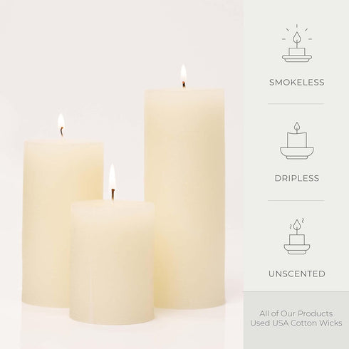 BASK Mottled Pillar Candles - Unscented Ivory Pillar Candles Set of 3 - Dripless, Smokeless for All Occasions...