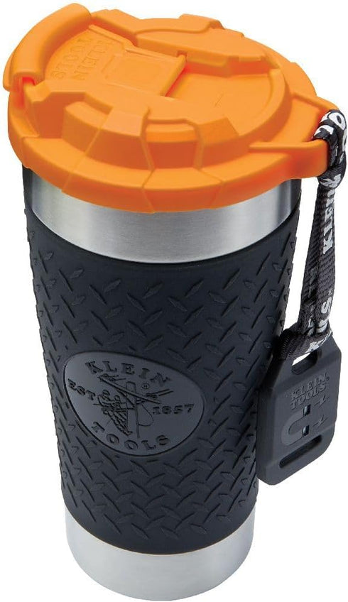 Klein Tools 55580 Stainless Steel Tumbler with Flip-Top Lid, Insulated 20 Oz. Tradesman's Double Wall Vacuum Mug, Slip-resistant Sleeve...
