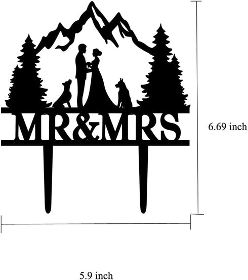 YzYbuaego Mountain Wedding Cake Topper Mr & Mrs Cake Decorations Forest Theme Outdoors Wedding Cake Topper (Mountain and Dog)...