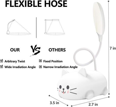 Kids Lamp, LED Desk Lamp for Kids, Cute Cat Lamp Kawaii Desk Accessories, Flexible Gooseneck Eye-Care Cartoons Small Desk Lamp Girls Gifts (White)...