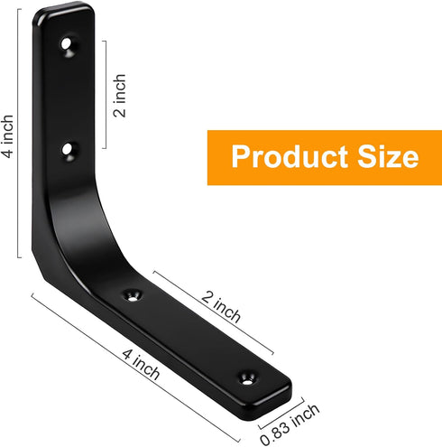 Metal Shelf Brackets, 4 x 4 Inch Heavy Duty L Hanging Angle Brackets, Iron Wall Bracket for Countertop Support, Corner Brace Joint, Black, 4 PCS...