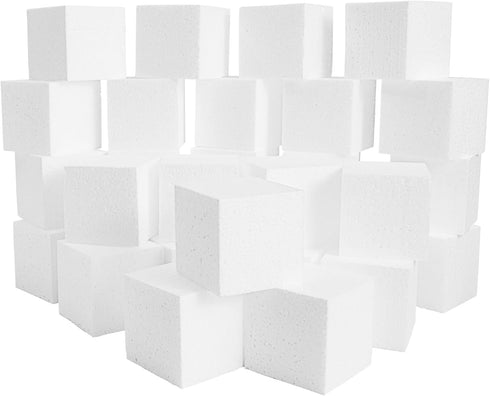 30 Pack Foam Craft Blocks for Modeling, 3 Inch Mini Square Cubes for Sculpting, School Projects (White Polystrene)...