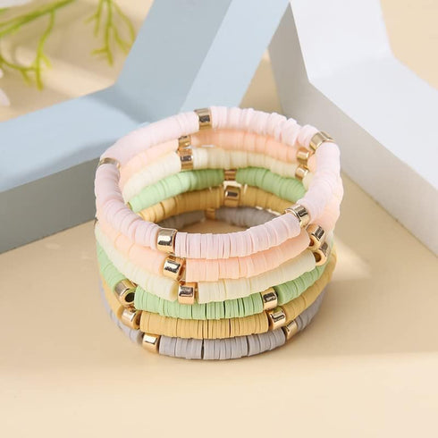 Bohemian Ploymer Clay Surfer Bracelet for Women Teen Girls Summer Beach Layering Colorful Beaded Stretch Stackable Friendship Boho Bead Bracelet S...