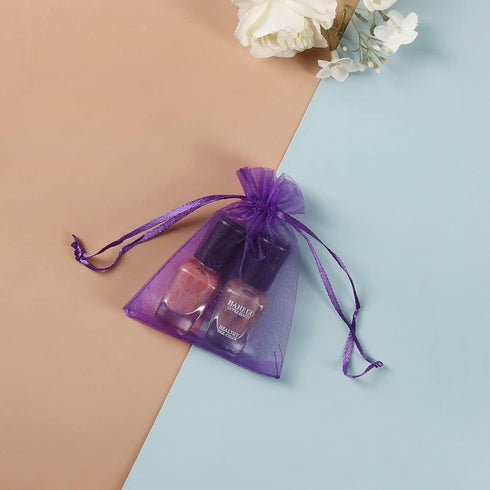 HRX Package 100pcs Little Organza Bags 3 x 4 inch, Purple Mesh Bags Drawstring Pouches for Jewelry Bracelets Candy Party Favor Small Gift...