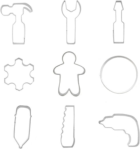 Mini Construction Tools Cookie Cutters Set of 9 pcs, Stainless Steel Mini Hardware Tools Series Shaped Fondant Baking Molds For Father's Day...