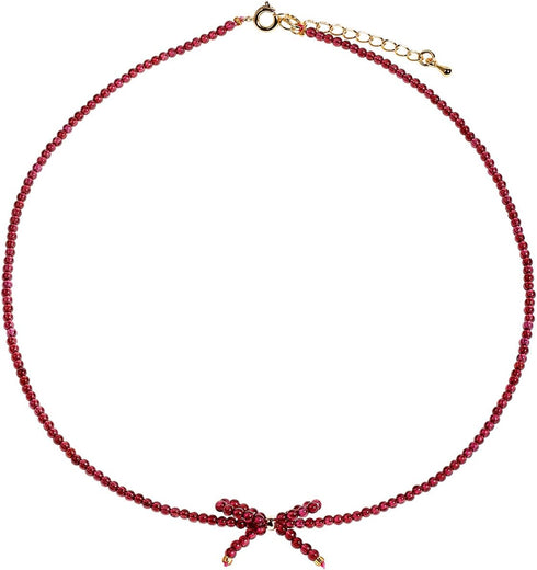 Jewever Genuine Red Garnet Birthstone Choker Necklace for Women Crystals and Healing Stones Bowknot Cute Jewelry Gifts...