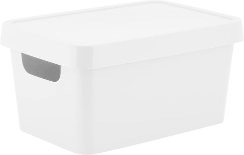 Simplify Small Vinto Storage Box | Click Tight Lid | Dimensions: 9.76" x 6.69" x 4.84" | Stackable | Home Organization | 2 Handles | White...