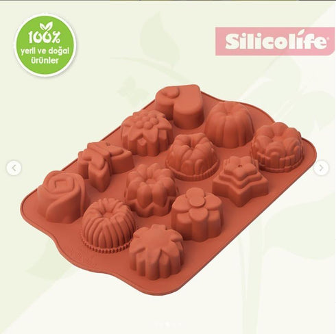 Food Grade Silicone Cake Mold, Muffin Baking Pan with 12 Cavity Flowers and Heart Shape Non-Stick 2-Pack Silicone Bakeware for Chocolate, Cupcake,...