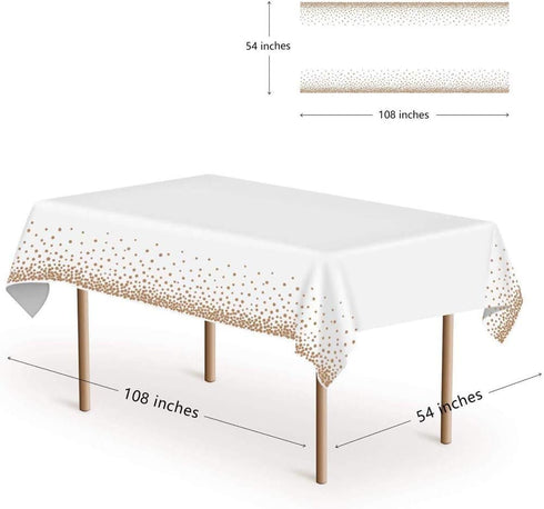 EMAAN 2 Pack Rose Gold Dot Confetti Premium Rectangle Table Plastic Tablecloth, Party Table Cloths Disposable, 54 x 108 inches, for Wedding Gradua...