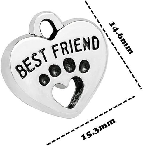 ALIMITOPIA 30pcs Heart Shape Pet Paw Print Best Friend Paw in Heart Lettering Charm Double-sided Pendant for DIY Bracelet Necklace DIY Jewelry Mak...