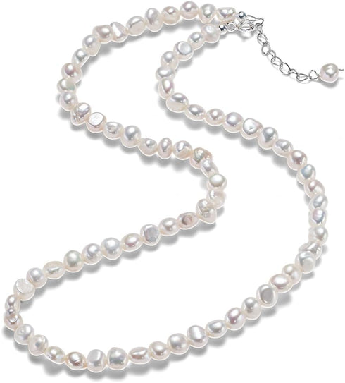 5-6MM AAA Natural Freshwater Pearl Necklace 925 Sterling Silver Clasp Handmade Fashion Jewelry for Women Adjustable Pearl Necklace Gift 16 Inches...