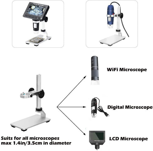 Ninyoon Universal Microscope Stand Pro, Stable Professional Aluminum Alloy Scope Base Holder Support Bracket for Max Diameter 1.4" USB Digital Wir...