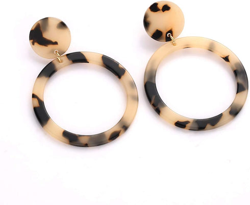 ARATLENCH Leopard Earrings Necklace Bracelet for Women Acrylic Circle Hoop Dangle Earring Long Disc Pendant Necklace Open Cuff Bangle Resin Cheeta...