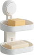 LEVERLOC Soap Dish Holder for Shower Double Layer Suction Cup Wall Mounted NO-Drilling Self Draining Removable Waterproof Strong Suction Bar Soap ...