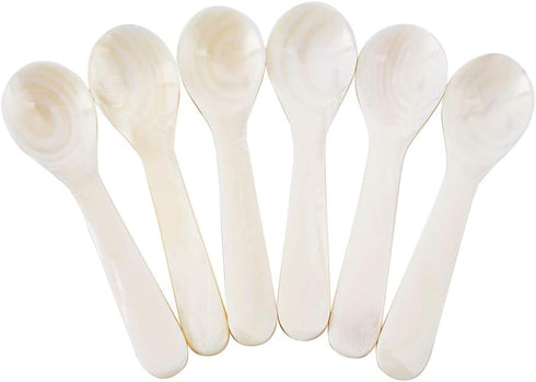 DUEBEL Set of 6 White Mother of Pearl Caviar Spoons for Caviar, Egg, Coffee Serving, Restaurant Serving Set (2.75)...
