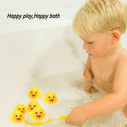Bath Toy Baby Bathtub Duck Toy Set, 1 Pcs Ducky Animals Fishing Net with 6 Pcs Water Floating Sea Animals Duck Toys, Bathroom Floating Pool Fishin...