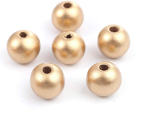 365 Metallic Gold Wood Beads Bulk 12mm Round Wood Bead with 2.6mm Hole...