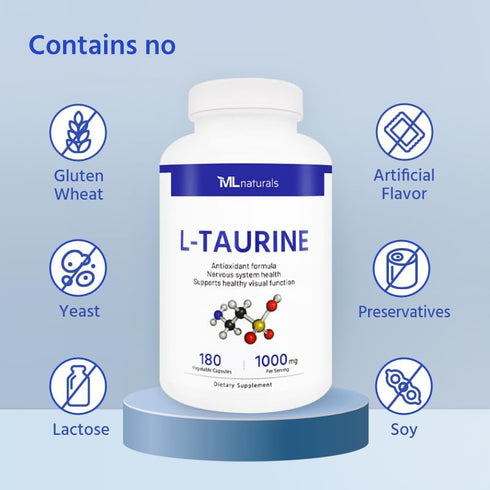 L-Taurine 1000 mg 180 Vegetable. 99.9% Purity L-Taurine. Nervous System Health & Antioxidant Support....