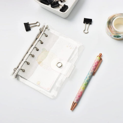 1PC Clear Glitter Binder Cover 6-Ring Loose-Leaf Folder Soft PVC Noterbook Personal A7 Silver Round Ring Binders with Snap Button Closure Folders ...