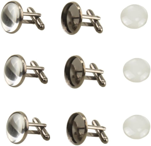 12Sets/24pcs Men’s Cufflinks Cuff Links Button Cabochon Blank Trays Frame with Clear Glass Dome for DIY Craft...