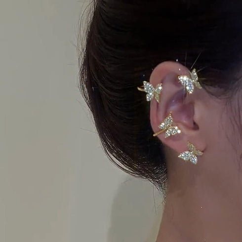 Rhinestone Butterfly Ear Cuffs Non Piercing Ear Clips Ear Cuffs Climber Crawler Earrings Ear Wrap Around Earrings for Women and Girls?Gold?...