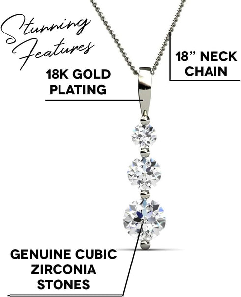 Cate & Chloe Willow Eternal 3 Stone Pendant Necklace, Women's 18k White Gold Plated Necklace with Crystals, 3 Beautiful Sparkling Crystal Stones S...
