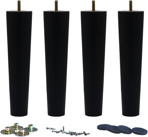 WEICHUAN Black Round Solid Wood Sofa Couch Chair Ottoman Loveseat Table Dresser Cabinet Furniture Legs Wooden Furniture Feet Replacement (10" Set ...