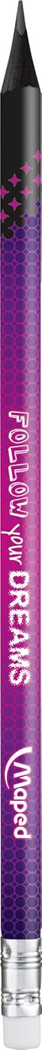 Maped 852000 - Egonomic Three-Sided Pencils Black'Peps Energy with Eraser Head - HB Medium - x6 Pens, Pack of 6...