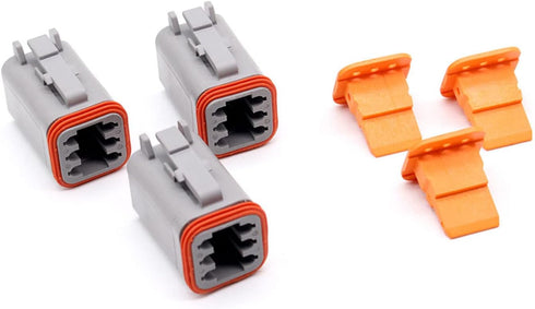 DT06-6S/DT04-6P 6 Pin Way Waterproof Electrical Wire Connector with Gray DT Series Connector Solid Contacts Wire-to-Wire 14-20 AWG with Sealing Pl...