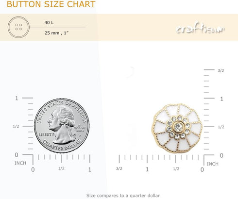 20 pcs Flower Shape White Enamel Petals with Rhinestones Metal Sewing Coats Shank Buttons -25mm -1"...