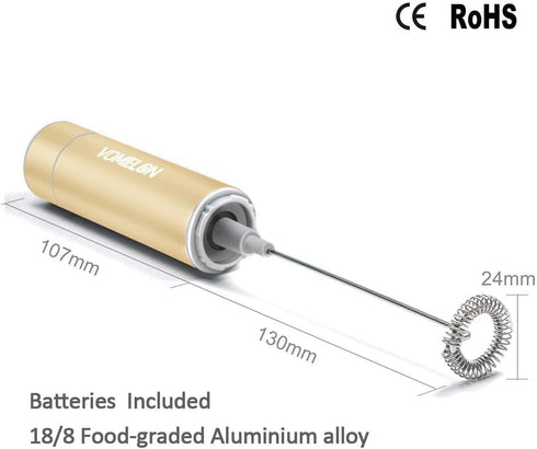 Electric Milk Frother Handheld,Travel Coffee Drink Mixer Batteries Included, 304 Stainless Steel Whisk for latte Cappuccino,Bulletproof Coffee Hot...