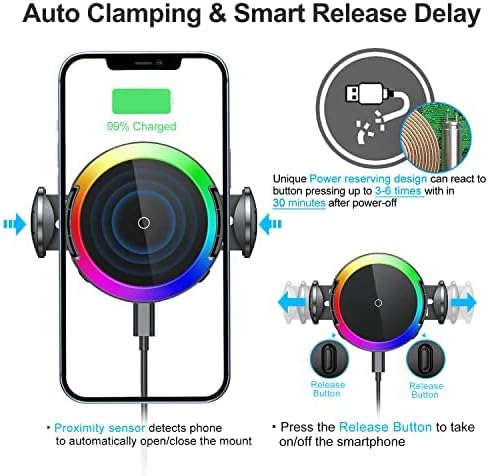 Dekala Magnetic Car Mount Charger, Wireless Car Charger for Magsafe with RGB Ambient Light, 15W Fast Charging Auto-Alignment Air Vent Phone Holder...
