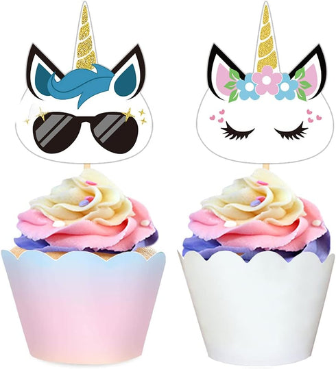Unicorn Cupcake Toppers Cake Decoration for Unicorn Themed Baby Shower Gender Reveal Party Supplies- Set of 24...
