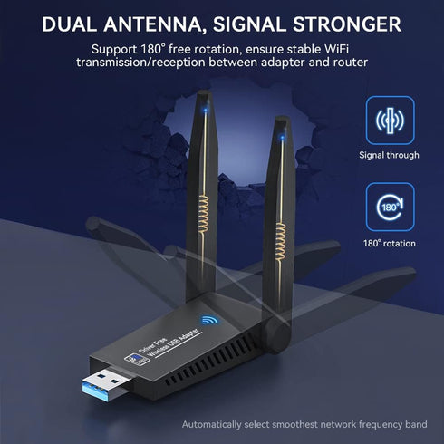 AC1300 Dual Band WiFi Wireless Network Card + BT 5.0 Adapter USB 3.0 1300M 802.11ac Adapter Bluetooth 5.0 with Antenna for Laptop PC 2.4GHz + 5.8G...