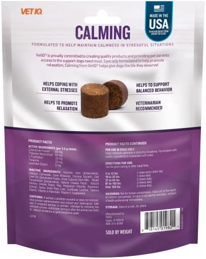 VetIQ Calming Support Supplement for Dogs, Calming Chews Help Manage Stress and Promote Relaxation, Anxiety Relief for Dogs, Made in The USA, 60 C...