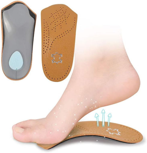 3/4 Leather Orthotic Inserts with Metatarsal Pad, Arch Support Insoles Shoe and Padding at The Heel for Men and Women...