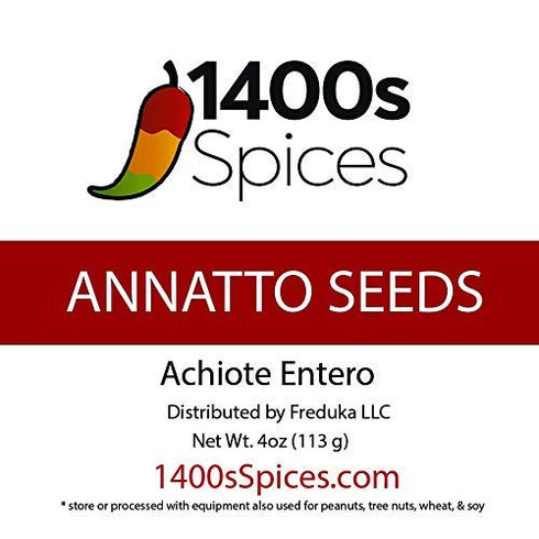4oz Annatto Seeds (Semillas de Achiote/Bixa Orellana/Anato Entero). Heat-Sealed Resealable Bag by 1400s Spices...