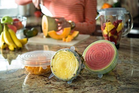 Modfamily Silicone Stretch Lids (7 pack, includes EXCLUSIVE XL SIZE), Reusable, Durable & Expandable to Fit Many Container Sizes & Shapes. Superio...