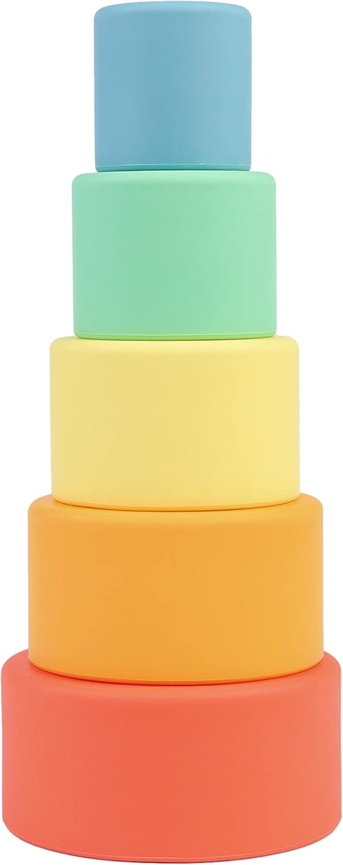 BLUE GINKGO Silicone Stacking Cups - Nesting Cups and Silicone Stacking Toy - Open Ended Montessori Toddler and Baby Stacking Cups - Neutral Baby ...
