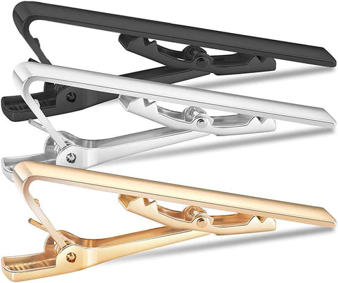 Classic Style Men's Tie Clips, Viaky Neck Ties Necktie Bar Pinch Clip with Gold Silver Black 3 Tone, Best Gifts for Your Father, Lover and Friends...