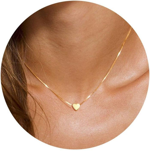 Foxgirl Gold Heart Necklaces for Women 14k Gold Plated Pendant Necklace Simple Cute Necklaces for Women Dainty Layered Choker Necklaces for Women ...