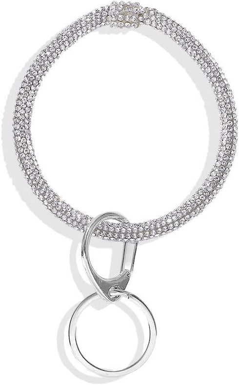 Rhinestone Wearable Keyring Bangle Sparkle Bracelet keychain Wristlet Key Chain for Women, Silver, 3 Inch...