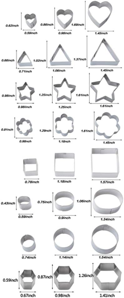 24-Piece Stainless Steel Mini Geometric Shaped Cookie Biscuit Cutter Set Square Heart Triangle Round Flower Star Baking Metal Molds to Cut Out Pas...