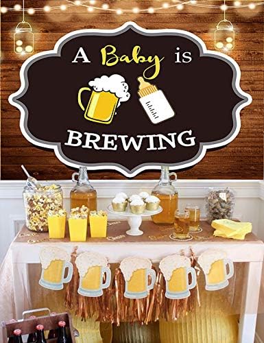 A Baby is Brewing Themed Photography Backdrop for Baby Shower Party Banner Decorations Vinyl Beer Bottle Rustic Wood Glitter Photo Background 5x3f...
