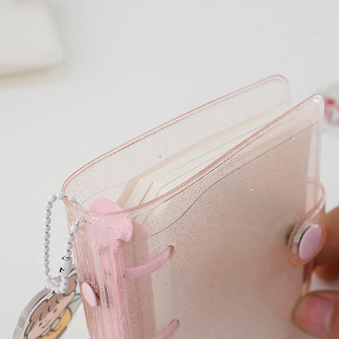 3 Ring Glitter Binder Cover Clear PVC Notebook Cover Protector Loose Leaf Folder Binder Mini Transparent Binder Pockets with Paper White...