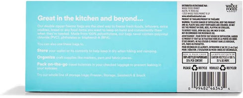 365 by Whole Foods Market, Quart Double Zipper Freezer Bag, 40 Count...