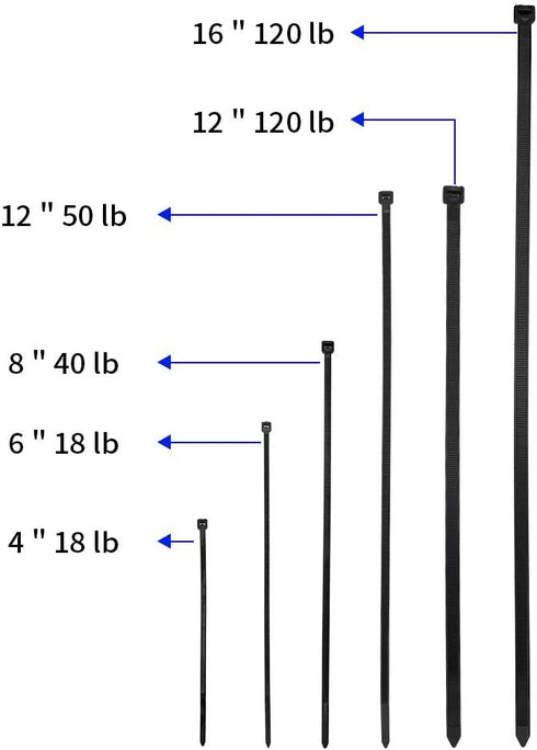 200 Pack Bulk KOOWIN Medium Nylon Plastic Cable Zip Ties 8 inch Wire Wraps Black...