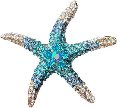 Cute Sea Starfish Lapel Brooch Pin Crystal Rhinestone Paved CZ Star Pins Clip Collar Hat Shirt Jacket Badge Backpack Clothes Accessorries Brooches...